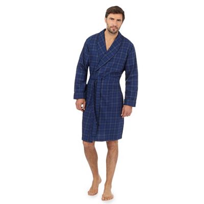 Navy checked print dressing gown